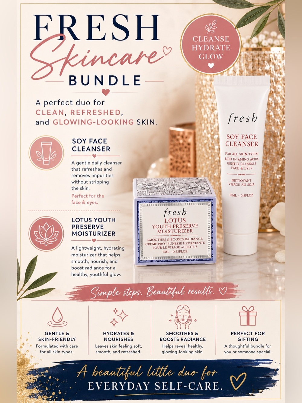 fresh Soy Face Cleanser & Lotus Youth Preserve Moisturizer Bundle